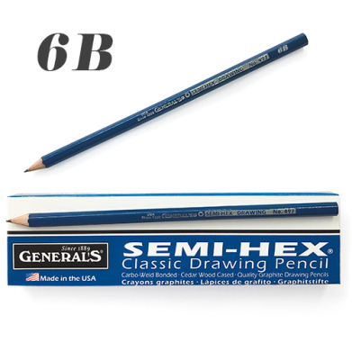 General's Semi-Hex Classic Drawing Pencils - (12 Pack) 6B