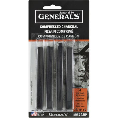 General's Compressed Charcoal Sticks Set - (4 Pack) Assorted