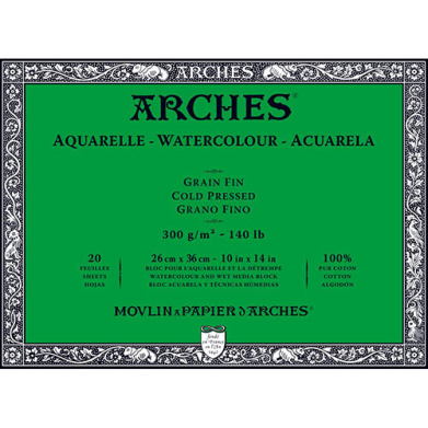 Arches Watercolor Cold Press Block 10" x 14" - (20 Sheets, 140lb)