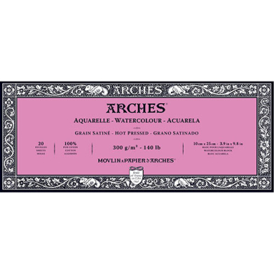 Arches Watercolor Hot Press Block 3.9" x 9.8" - (20 Sheets, 140lb)