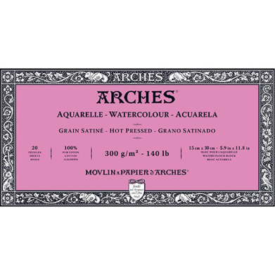 Arches Watercolor Hot Press Block 5.9" x 11.8" - (20 Sheets, 140lb)