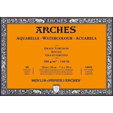 Arches Watercolor Rough Press Block 7" x 10" - (20 Sheets, 140lb)