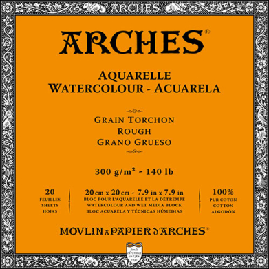 Arches Watercolor Rough Press Block 7.9" x 7.9" - (20 Sheets, 140lb)
