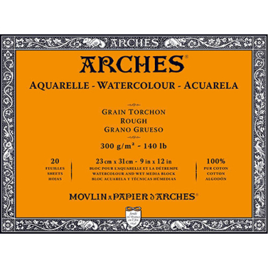 Arches Watercolor Rough Press Block 9" x 12" - (20 Sheets, 140lb)