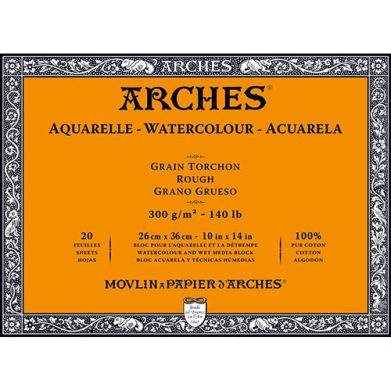 Arches Watercolor Rough Press Block 10" x 14" - (20 Sheets, 140lb)