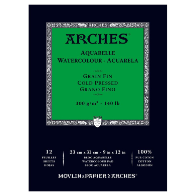 Arches Watercolor Cold Press Pad 9" x 12" - (12 Sheets, 140lb)
