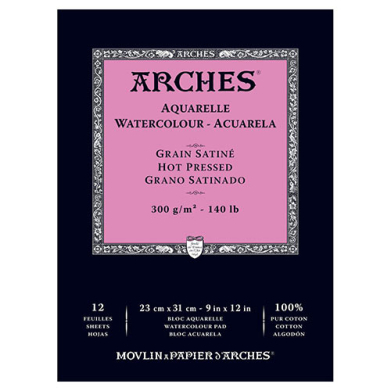 Arches Watercolor Hot Press Pad 9" x 12" - (12 Sheets, 140lb)