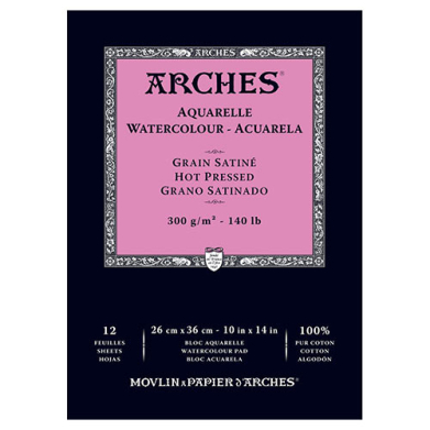 Arches Watercolor Hot Press Pad 10" x 14" - (12 Sheets, 140lb)
