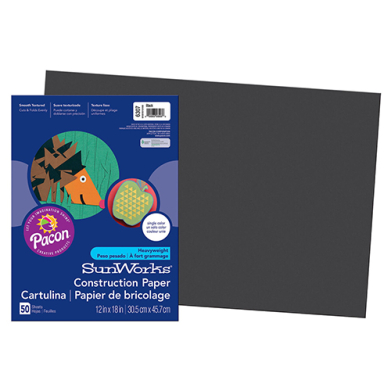Pacon Sunworks Heavyweight Construction Paper 12" x 18" - (50 Sheets) Black