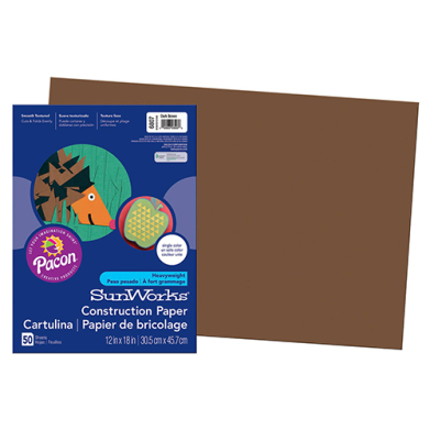 Pacon Sunworks Heavyweight Construction Paper 12" x 18" - (50 Sheets) Dark Brown