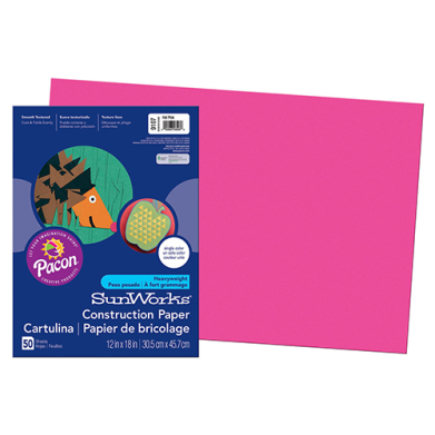 Pacon Sunworks Heavyweight Construction Paper 12" x 18" - (50 Sheets) Raspberry