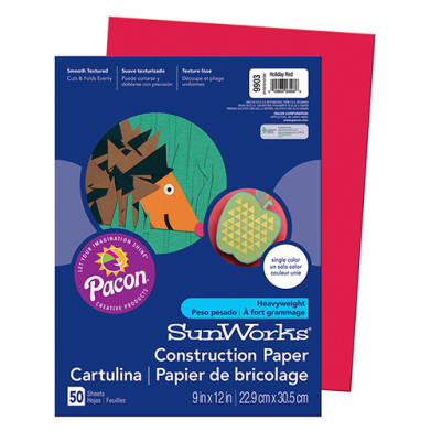 Pacon Sunworks Heavyweight Construction Paper 9" x 12" - (50 Sheets) Holiday Red