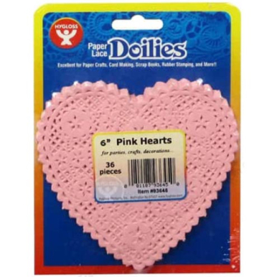 Hygloss Paper Lace Doilies 6" - (36 Pack) Pink Hearts