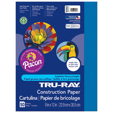 Sulphite Construction Paper 9" x 12" - (50 Sheets) Atomic Blue