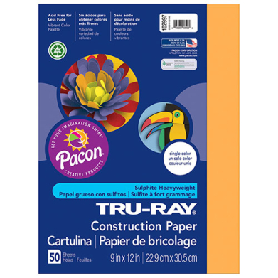 Sulphite Construction Paper 9" x 12" - (50 Sheets) Electric Orange