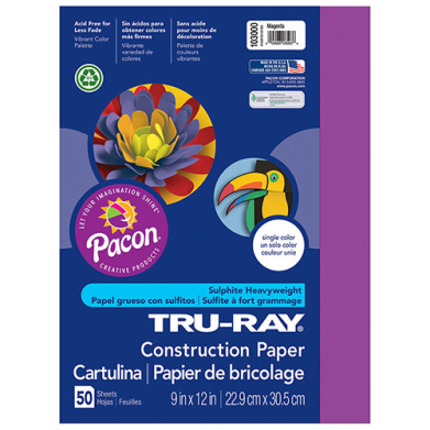 Sulphite Construction Paper 9" x 12" - (50 Sheets) Magenta