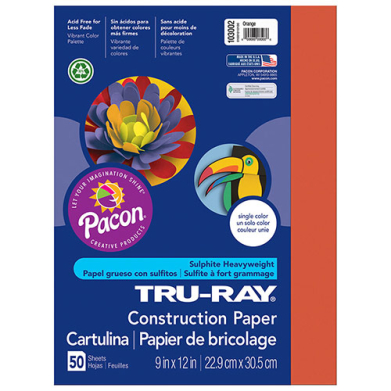 Sulphite Construction Paper 9" x 12" - (50 Sheets) Orange