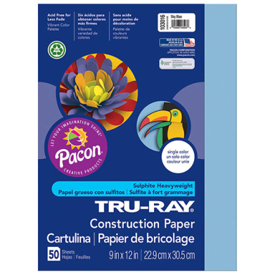 Sulphite Construction Paper 9" x 12" - (50 Sheets) Sky Blue