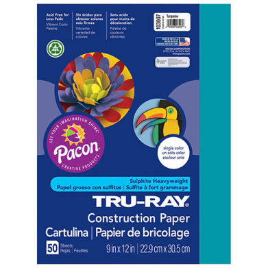 Sulphite Construction Paper 9" x 12" - (50 Sheets) Turquoise