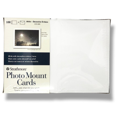 Strathmore Photo Mount Cards & Envelopes 5" x 6.875"  (100 Sheets, 80lb) White with Decorative Emboss