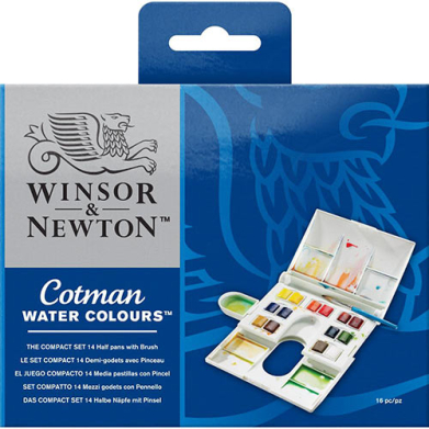 Winsor & Newton Cotman Watercolor Field Set  Brush & 14 Half Pans