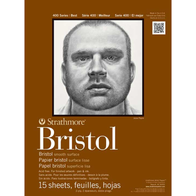 Strathmore 400 Series Bristol Pad ( 475 ) 14" x 17" - (15 Sheets, 2ply) Smooth Surface, Tape Bound