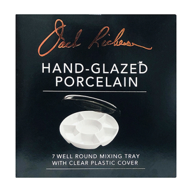 Jack Richeson Hand-Glazed Porcelain Mixing Tray - 7 Well Round with Clear Plastic Cover