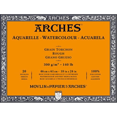 Arches Watercolor Rough Press Block 18" x 24" - (20 Sheets, 140lb)
