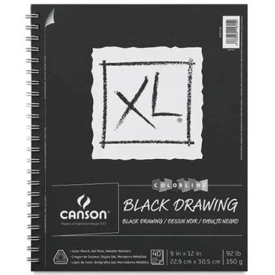 Canson XL Colorline Sketch Pad Wire Bound 9" x 12" - (40 Sheets) Black