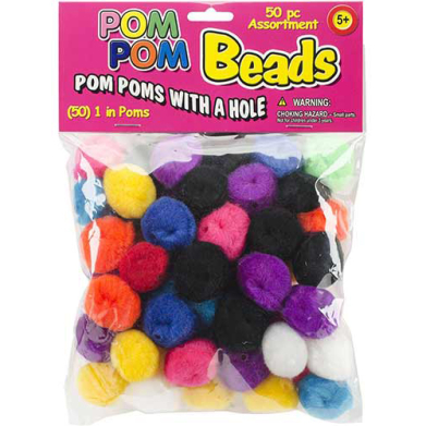 Pepperell Pom Pom Beads 1" - (50 Pieces) Assorted Colors