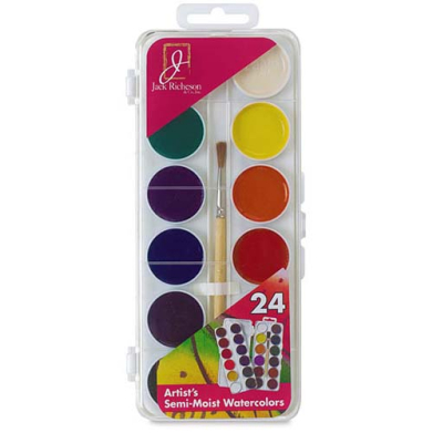 Richeson Semi-Moist Watercolor Set with Brush - (24 Colors)