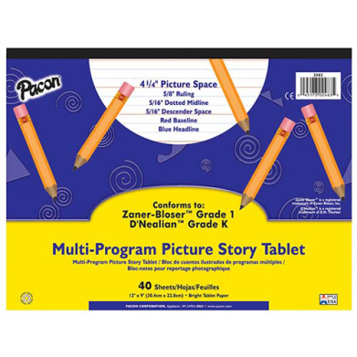 Pacon Picture Story Handwriting Tablet 12" x 9" - (40 Sheets) 5/8" Ruled