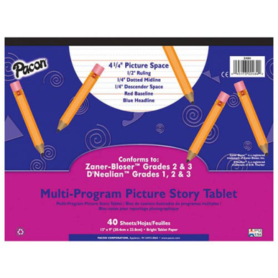 Pacon Picture Story Handwriting Tablet 12" x 9" - (40 Sheets) 1/2" Ruled