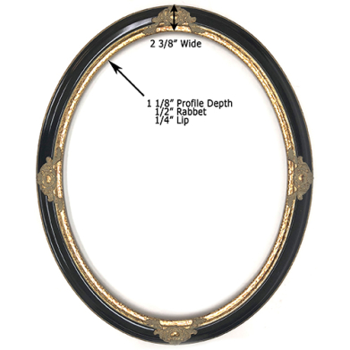Closeout Oval Frame Black and Gold with Baroque Accents - 22" x 28"