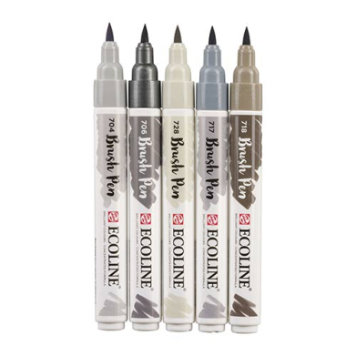 Royal Talens Ecoline Brush Pen Set of 5 Liquid Watercolor Pens –(5 Pack) Greys 11509907