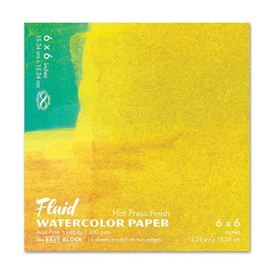 Fluid Watercolor Paper Easy-Block 6" x 6" - (15 Sheets, 140lb) Hot Press