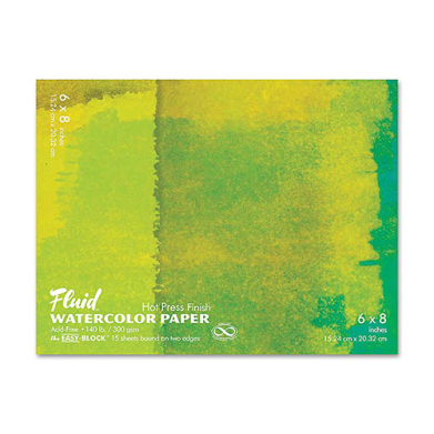 Fluid Watercolor Paper Easy-Block 6" x 8" - (15 Sheets, 140lb) Hot Press