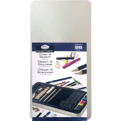 Royal Langnickel Large Essentials Tin Box Draw & Sketch Art Set - (28 Pieces) RSET-ART2404
