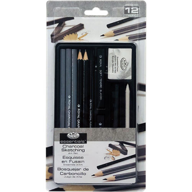 Royal Langnickel Essentials Small Tin Box Charcoal Sketching Art Set - (12 Pieces) RSET-ART2508