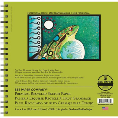 Bee Paper Premium Recycled Sketch Paper Pad 9" x 9" - (50 Sheets, 70lb)