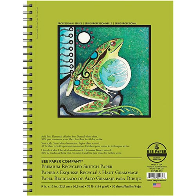 Bee Paper Premium Recycled Sketch Paper Pad 9" x 12" - (50 Sheets, 70lb)