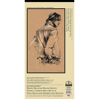 Bee Paper Brown Recycled Rough Sketch Pad 9" x 18" - (50 Sheets, 70lb)