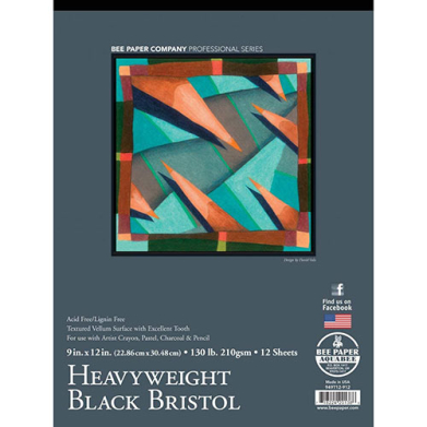 Bee Paper Heavyweight Black Bristol Pad 9" x 12" - (12 Sheets, 130lb)