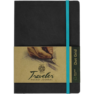 Pentalic Traveler Pocket Journal 6" x 8" - (160 Pages, 74lb) Dot Grid, Black