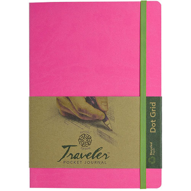 Pentalic Traveler Pocket Journal 6" x 8" - (160 Pages, 74lb) Dot Grid, Bright Pink