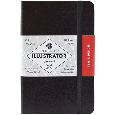 Pentalic Illustrator Journal 3.5" x 5.5" - (192 Pages, 60lb) Pen & Pencil, Black