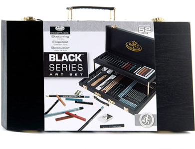 Royal Langnickel Essentials - 52pc Two-Tier Black Series Wooden Box Sketching Artist Set  RSET-ART4202