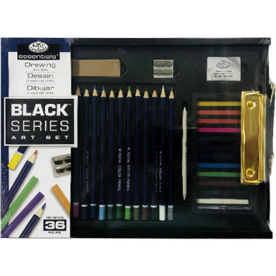 Royal Langnickel Essentials Clear Pallet Black Series Drawing Art Set - (35 Pieces) RSET-ART4103