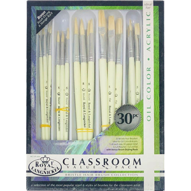 Royal Langnickel Brush Classpack Value Pack - (30 Pack) Bristle Hair for Oil & Acrylic