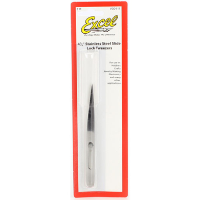 Excel Stainless Steel Slide Lock Tweezers - 4 1/4"